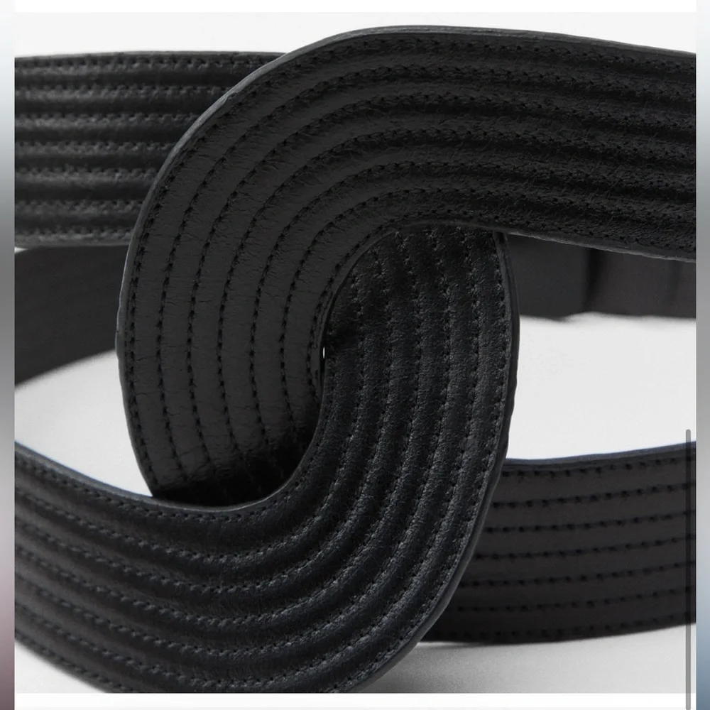 Zara Limited Edition 100% Genuine leather twist black wide belt Sz.80 (S)